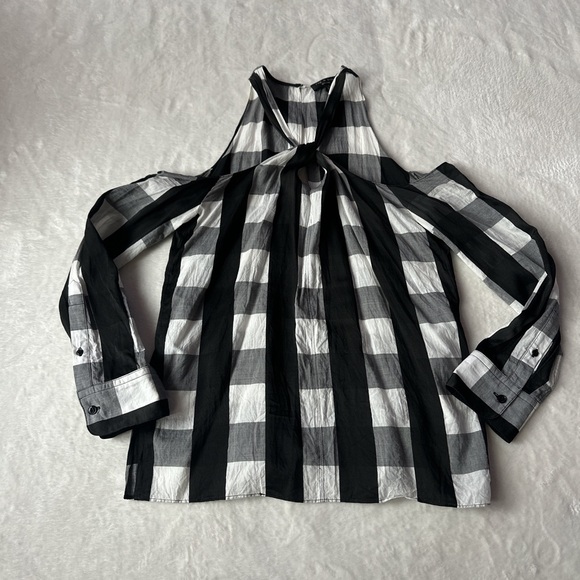 Rag & bone black and white plaid cold shoulder top - Picture 4 of 9